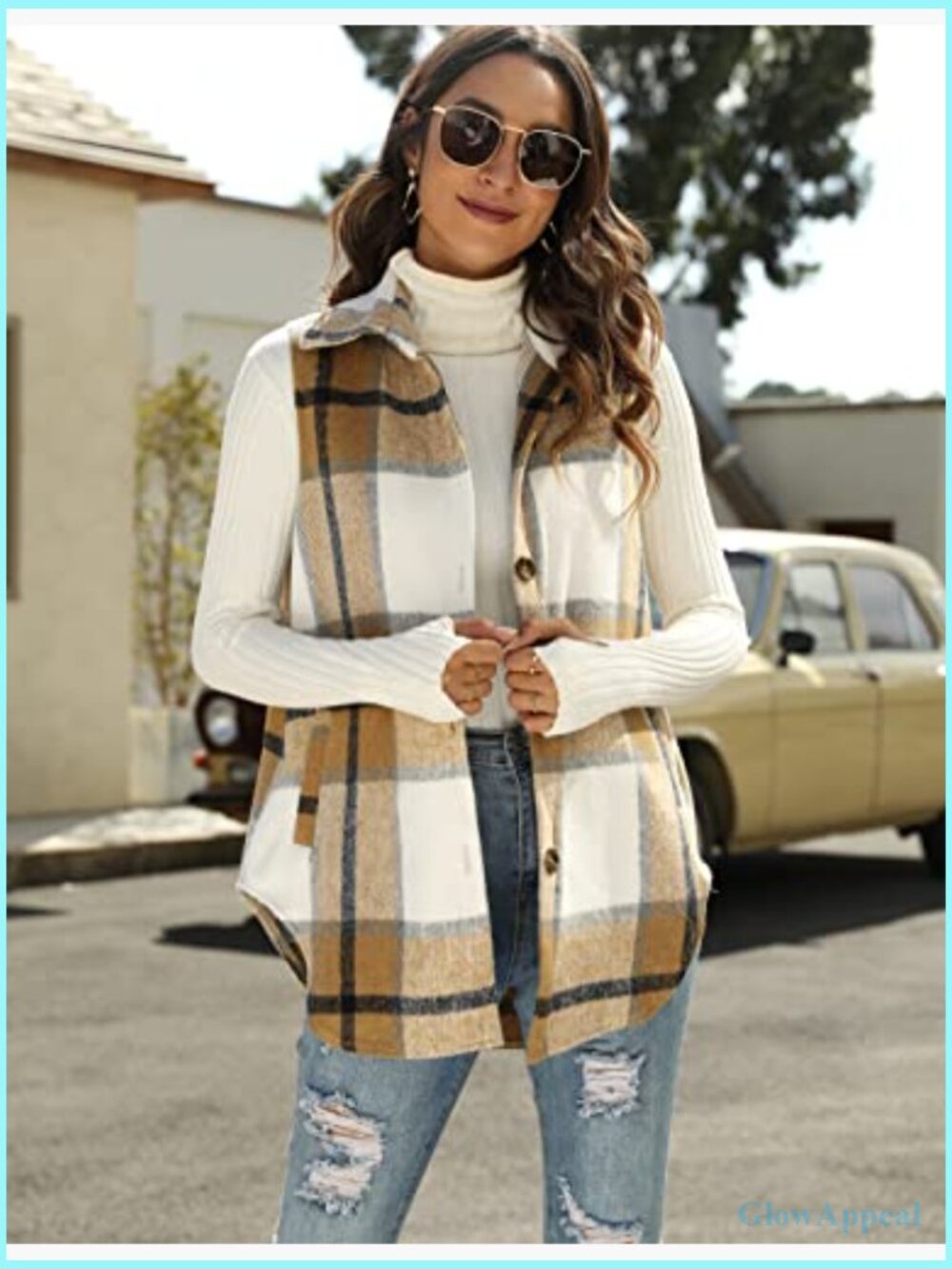 Women's Plaid Vest Brushed Flannel Sleeveless Shacket with Pockets - Picture 3 of 7